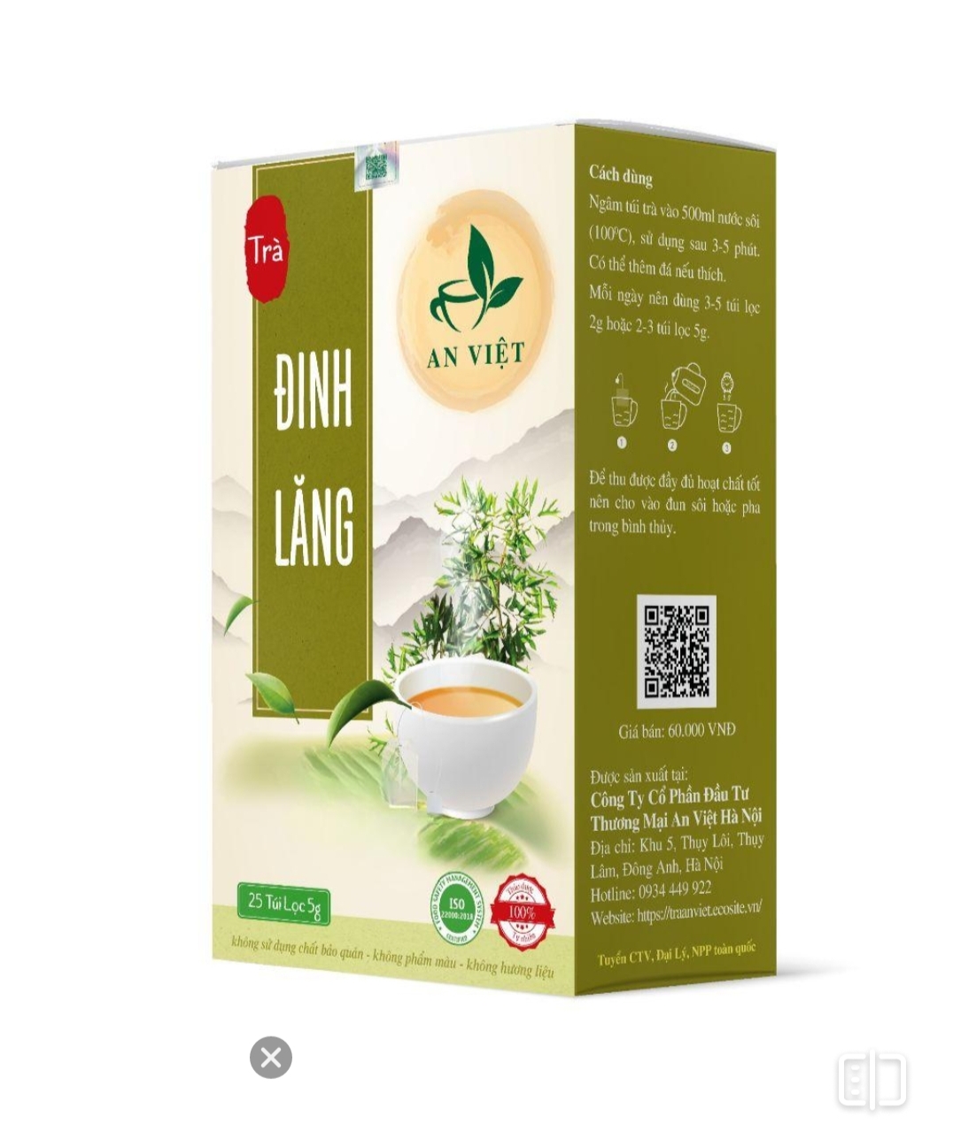 Trà đinh lăng An Việt 25 túi lọc 5 gam (tuyển NPP độc quyền tỉnh 0934449922)